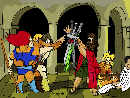 Cartoon: Oath of Swords (medium) by Munguia tagged oath,of,the,horatii,louis,david,thundercats,he,man,luke,skywalker,jedi,star,wars,swords