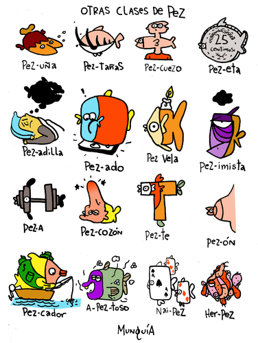 Cartoon: Otras Clases de Pez (medium) by Munguia tagged pez,peces,fish,word,literal,sufijos,humor,costa,rica,cartel,munguia