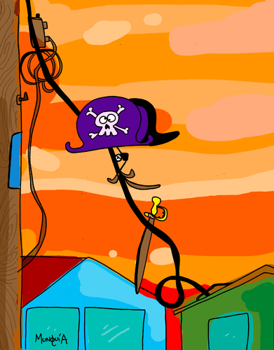 Cartoon: Pirate Cable (medium) by Munguia tagged cable,pirate,illegal,tv,network,company,stolen,signal