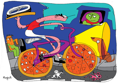 Cartoon: pizzicleta (medium) by Munguia tagged street,food,race,italian,pizza,munguia,cicle,bike,pizzapitch