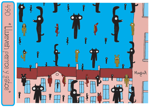 Cartoon: Raining dogs and cats (medium) by Munguia tagged cats,dogs,animals,raining,munguia,magrittte,geolconde