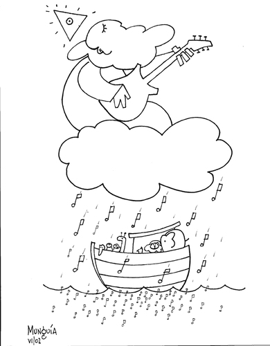 Cartoon: Rock del Diluvio (medium) by Munguia tagged god,diluvio,rain,water,rock,guitar,musica,music,ark,noe,noah