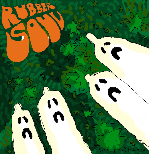 Cartoon: Rubber Soul (medium) by Munguia tagged the,beatles,album,cover,parody,condoms,prophilactics,ghosts