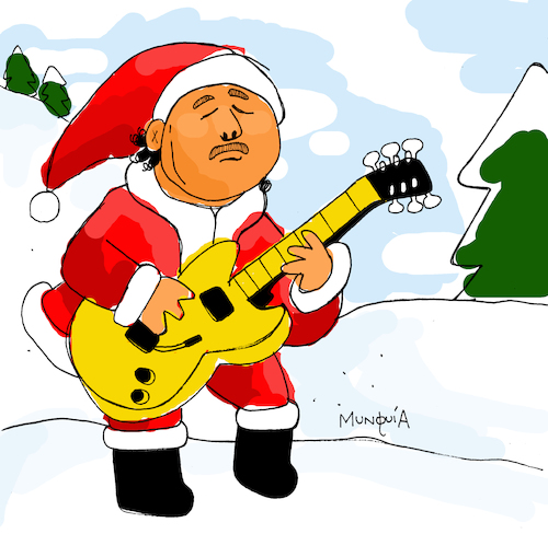 Cartoon: Santa Na (medium) by Munguia tagged carlos,santana,guitar,xmas,san,nicolas,colacho
