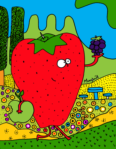 Cartoon: Strawberry Friends Forever (medium) by Munguia tagged strawberry,blackberry,berry,apple,fruit