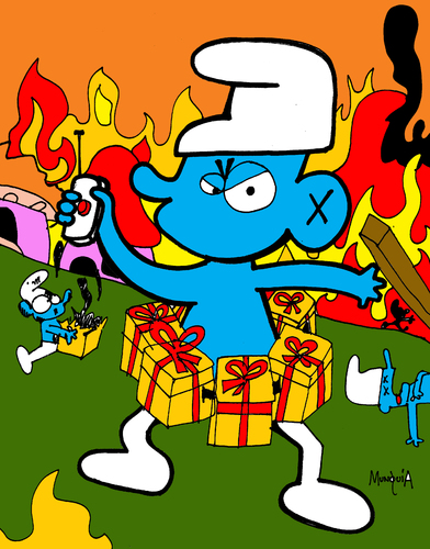 Cartoon: Terrorist Smurf (medium) by Munguia tagged terror,smurf,terrorist,joker,joke,explosion,pitufo,terrorista,munguia,costa,rica