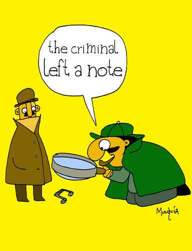 Cartoon: The Criminal left a note (medium) by Munguia tagged sherlock,holmes,detective,lupa,note,music,musical