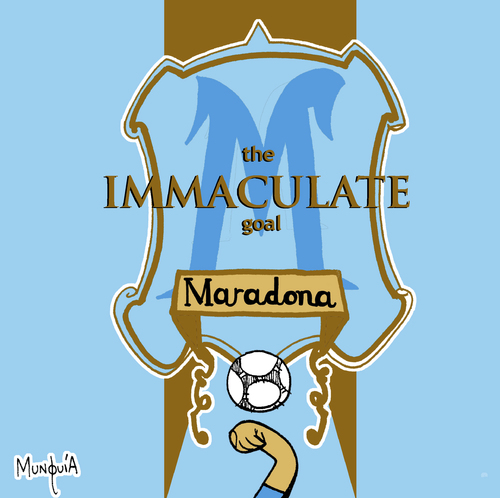 Cartoon: The Immaculate Goal (medium) by Munguia tagged madonna,maradona,immaculate,collection,hand,god,goal,soccer,argentina