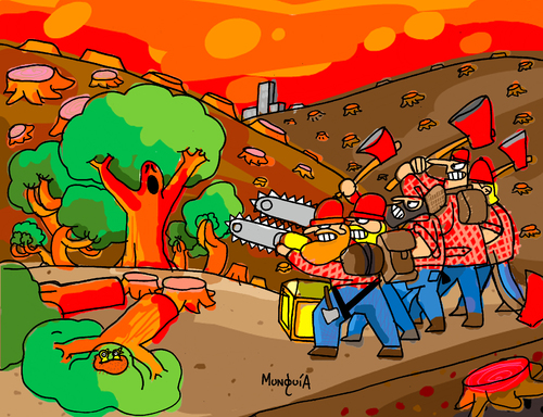 Cartoon: the shooting of the trees (medium) by Munguia tagged calcamunguias,arboles,trees,shooting,goya,francisco,fusilamientos,del,de,mayo,ambiental,lumberjack,lumber,kill,dead,death,the
