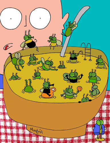 Cartoon: There s a public pool in my soup (medium) by Munguia tagged soup,suppe,fly,mosca,tazon,bowl,gross,iaks