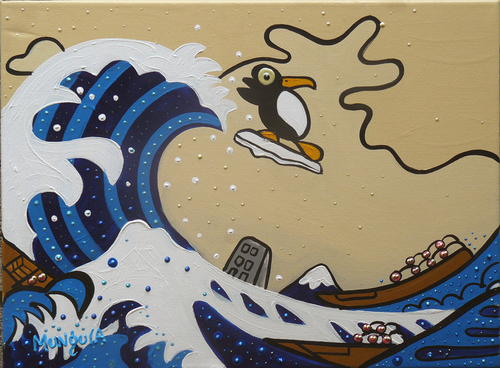 Cartoon: Tsunami (medium) by Munguia tagged hokusai,tsunami,wave,big,mar,tormentoso,munguia,pinguino