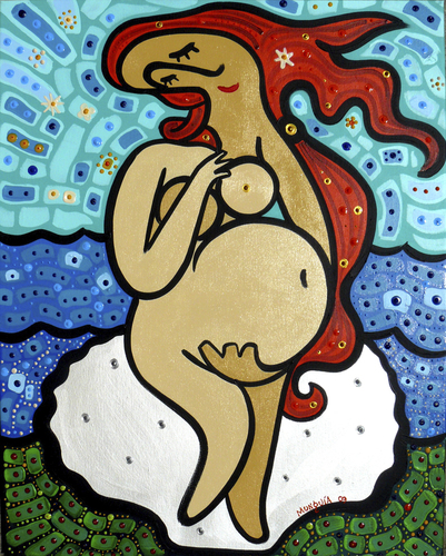 Cartoon: Venus Embarazada (medium) by Munguia tagged boticelli,venus,birth,munguia,pregnancy,embarazo,reproduction,love,wife,portrait,personal,shell,renacimiento