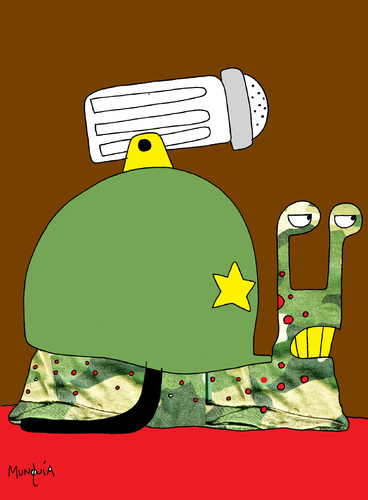 Cartoon: War Snail (medium) by Munguia tagged war,snail,soldier,caracol,shell,salt,sal,killer,enemy,fight,fighter,hate