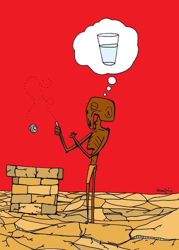 Cartoon: Wishing Well (medium) by Munguia tagged thirst,water,well,wish,wishing,better,pozo,agua,hunger,africa,desert,drought,munguia,costa,rica,humor,grafico,caricatura