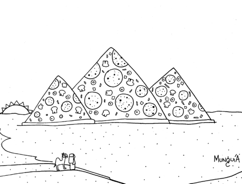 Cartoon: Pizza Flyers - Volantes de Pizza (medium) by Munguia tagged comic,pizzapitch,pizza,delta,food,egypt,pyramid,delivery,flyers,volantes