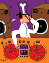 Cartoon: Mixing Pizzas (small) by Munguia tagged pizzapitch,dj,music,mixing,mix,pizza,chef,rave,party,electronic