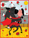 Cartoon: The kiss of the Gay Torey (small) by Munguia tagged bull,fight,toro,gatorade,munguia,stadium