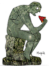 Cartoon: I eat therefore I think (small) by Munguia tagged pizzapitch,sculpture,escultura,the,thinker,el,pensador,rodin,parody,parodies,pizza,slice,munguia,costa,rica,humour,humor