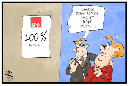 Cartoon: 100 Prozent Schulz (medium) by Kostas Koufogiorgos tagged karikatur,koufogiorgos,illustration,cartoon,schulz,spd,merkel,umfrage,ohnmacht,wahlkampf,angst,partei,politik,karikatur,koufogiorgos,illustration,cartoon,schulz,spd,merkel,umfrage,ohnmacht,wahlkampf,angst,partei,politik