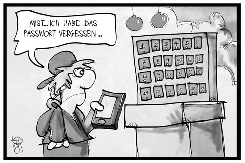 Cartoon: Adventskalender (medium) by Kostas Koufogiorgos tagged karikatur,koufogiorgos,illustration,cartoon,adventskalender,passwort,zugang,digital,native,advent,tradition,vorweihnachtszeit,karikatur,koufogiorgos,illustration,cartoon,adventskalender,passwort,zugang,digital,native,advent,tradition,vorweihnachtszeit