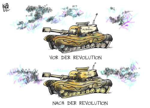 Cartoon: Ägyptische Revolution (medium) by Kostas Koufogiorgos tagged ägypten,mubarak,mursi,revolution,frühling,panzer,militär,protest,armee,karikatur,kostas,koufogiorgos,ägypten,mubarak,mursi,revolution,frühling,panzer,militär,protest,armee,karikatur,kostas,koufogiorgos