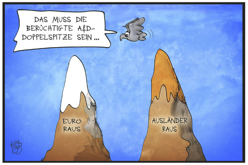 Cartoon: AfD-Doppelspitze (medium) by Kostas Koufogiorgos tagged karikatur,koufogiorgos,illustration,cartoon,afd,spitze,gipfel,spaltung,euro,ausländer,raus,xenophobie,führungskrise,partei,deutschland,alternative,karikatur,koufogiorgos,illustration,cartoon,afd,spitze,gipfel,spaltung,euro,ausländer,raus,xenophobie,führungskrise,partei,deutschland,alternative