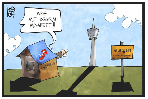 Cartoon: AfD-Parteitag (medium) by Kostas Koufogiorgos tagged karikatur,koufogiorgos,illustration,cartoon,afd,stuttgart,partei,parteitag,minarett,fernsehturm,sehenswürdigkeit,wahrzeichen,islam,islamfeindlichkeit,religion,symbol,karikatur,koufogiorgos,illustration,cartoon,afd,stuttgart,partei,parteitag,minarett,fernsehturm,sehenswürdigkeit,wahrzeichen,islam,islamfeindlichkeit,religion,symbol