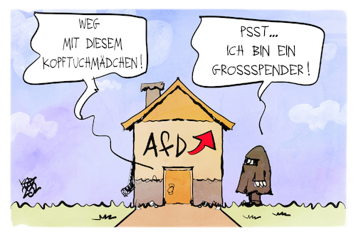 Cartoon: AfD (medium) by Kostas Koufogiorgos tagged karikatur,koufogiorgos,afd,spende,kopftuch,strohmann,partei,karikatur,koufogiorgos,afd,spende,kopftuch,strohmann,partei