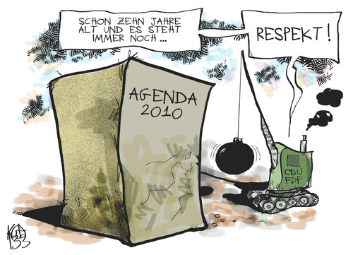 Cartoon: Agenda 2010 (medium) by Kostas Koufogiorgos tagged agenda,2010,schröder,fdp,cdu,sozialstaat,politik,karikatur,kostas,koufogiorgos,agenda,2010,schröder,fdp,cdu,sozialstaat,politik,karikatur,kostas,koufogiorgos