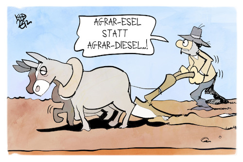 Cartoon: Agrardiesel (medium) by Kostas Koufogiorgos tagged karikatur,koufogiorgos,agrardiesel,esel,bauer,pflug,landwirtschaft,karikatur,koufogiorgos,agrardiesel,esel,bauer,pflug,landwirtschaft