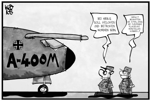 Cartoon: Airbus (medium) by Kostas Koufogiorgos tagged karikatur,koufogiorgos,illustration,cartoon,airbus,flugzeug,betrug,korruption,bundeswehr,cargo,a400m,lüge,fliegen,flugzeugbauer,soldat,rüstungsmängel,armee,militär,karikatur,koufogiorgos,illustration,cartoon,airbus,flugzeug,betrug,korruption,bundeswehr,cargo,a400m,lüge,fliegen,flugzeugbauer,soldat,rüstungsmängel,armee,militär