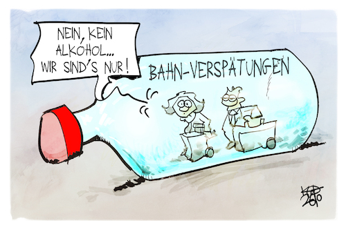 Cartoon: Alkoholverbot am Bahnhof (medium) by Kostas Koufogiorgos tagged karikatur,koufogiorgos,alkohol,flasche,bahnhof,db,bahn,verspätung,karikatur,koufogiorgos,alkohol,flasche,bahnhof,db,bahn,verspätung