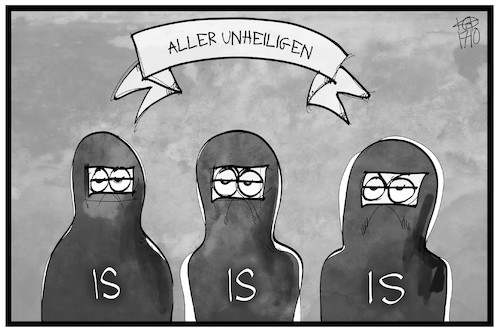 Cartoon: Allerunheiligen (medium) by Kostas Koufogiorgos tagged karikatur,koufogiorgos,illustration,cartoon,terrorismus,is,terrorist,feiertag,allerheiligen,unheilig,religion,karikatur,koufogiorgos,illustration,cartoon,terrorismus,is,terrorist,feiertag,allerheiligen,unheilig,religion