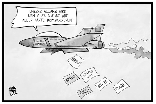 Cartoon: Allianz gegen den IS (medium) by Kostas Koufogiorgos tagged karikatur,koufogiorgos,illustration,cartoon,is,terrorismus,flugzeug,allianz,saudi,arabien,bombardierung,karikatur,koufogiorgos,illustration,cartoon,is,terrorismus,flugzeug,allianz,saudi,arabien,bombardierung