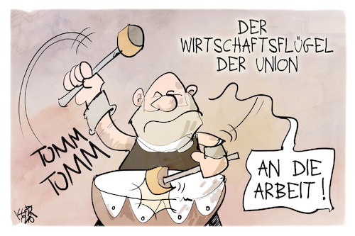 Cartoon: An die Arbeit (medium) by Kostas Koufogiorgos tagged karikatur,koufogiorgos,wirtschaftsflügel,arbeit,sklaventreiber,trommel,teilzeit,union,karikatur,koufogiorgos,wirtschaftsflügel,arbeit,sklaventreiber,trommel,teilzeit,union