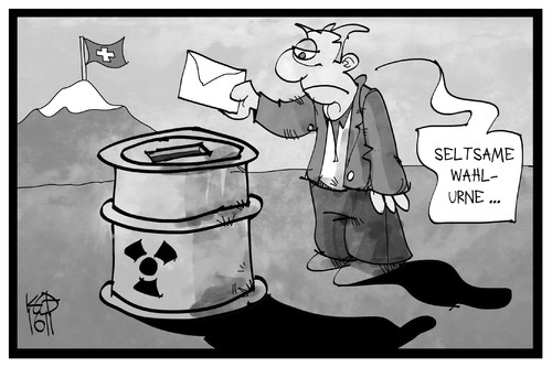 Cartoon: Atomausstieg Schweiz (medium) by Kostas Koufogiorgos tagged karikatur,koufogiorgos,illustration,cartoon,atomausstieg,schweiz,wahl,referendum,wahlurne,nuklear,fass,muell,abfall,umwelt,karikatur,koufogiorgos,illustration,cartoon,atomausstieg,schweiz,wahl,referendum,wahlurne,nuklear,fass,muell,abfall,umwelt