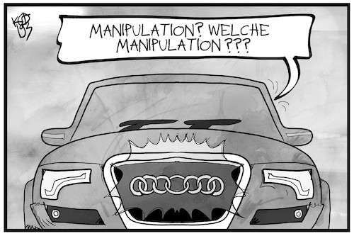 Cartoon: Audi manipuliert (medium) by Kostas Koufogiorgos tagged karikatur,koufogiorgos,illustration,cartoon,audi,autobauer,automobilindustrie,wirtschaft,dieselgate,betrug,manipulation,logo,karikatur,koufogiorgos,illustration,cartoon,audi,autobauer,automobilindustrie,wirtschaft,dieselgate,betrug,manipulation,logo