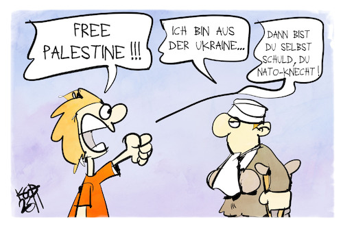 Cartoon: Auf der Ja-aber-Demo (medium) by Kostas Koufogiorgos tagged karikatur,koufogiorgos,demo,palästina,ukraine,nato,opfer,solidarität,karikatur,koufogiorgos,demo,palästina,ukraine,nato,opfer,solidarität