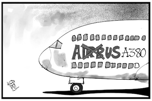 Cartoon: Aus A380 (medium) by Kostas Koufogiorgos tagged karikatur,koufogiorgos,illustration,cartoon,aus,airbus,flugzeug,a380,jumbo,jet,wirtschaft,eads,karikatur,koufogiorgos,illustration,cartoon,aus,airbus,flugzeug,a380,jumbo,jet,wirtschaft,eads