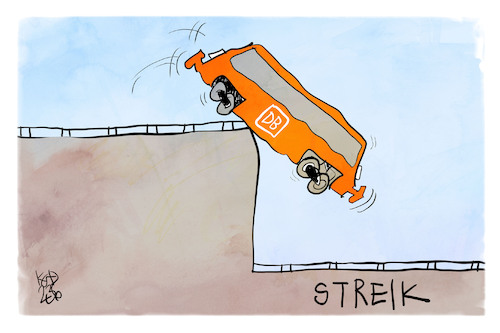 Cartoon: Bahnstreik (medium) by Kostas Koufogiorgos tagged karikatur,koufogiorgos,bahnstreik,klippe,evg,gewerkschaft,karikatur,koufogiorgos,bahnstreik,klippe,evg,gewerkschaft