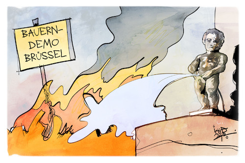 Cartoon: Bauernprotest in Brüssel (medium) by Kostas Koufogiorgos tagged karikatur,koufogiorgos,bauernprotest,brüssel,belgien,menneken,pis,feuer,brunnen,karikatur,koufogiorgos,bauernprotest,brüssel,belgien,menneken,pis,feuer,brunnen