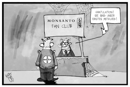 Cartoon: Bayer-Monsanto (medium) by Kostas Koufogiorgos tagged karikatur,koufogiorgos,illustration,cartoon,bayer,monsanto,saatgut,glyphosat,wirtschaft,fusion,übernahme,fan,club,mitglied,beliebtheit,popularität,karikatur,koufogiorgos,illustration,cartoon,bayer,monsanto,saatgut,glyphosat,wirtschaft,fusion,übernahme,fan,club,mitglied,beliebtheit,popularität