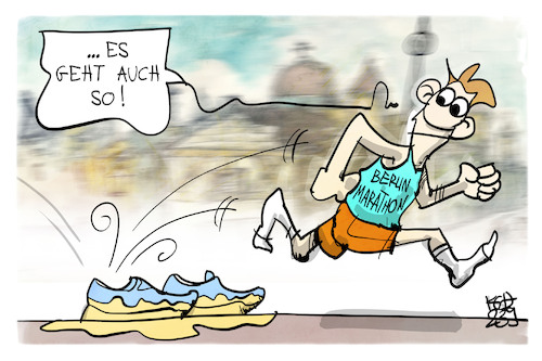 Cartoon: Berlin Marathon (medium) by Kostas Koufogiorgos tagged karikatur,koufogiorgos,marathon,kleber,blockade,letzte,generation,karikatur,koufogiorgos,marathon,kleber,blockade,letzte,generation