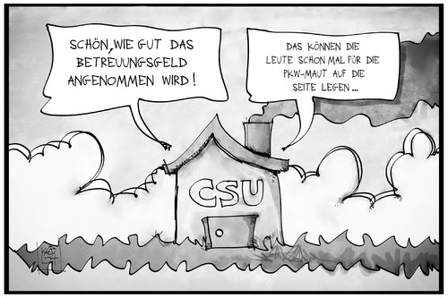 Cartoon: Betreuungsgeld und Maut (medium) by Kostas Koufogiorgos tagged karikatur,koufogiorgos,illustration,cartoon,csu,partei,betreuungsgeld,maut,pkw,geld,gebühr,herdprämie,politik,sparen,karikatur,koufogiorgos,illustration,cartoon,csu,partei,betreuungsgeld,maut,pkw,geld,gebühr,herdprämie,politik,sparen