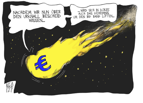 Cartoon: Big Bang (medium) by Kostas Koufogiorgos tagged big,bang,bank,euro,schulden,krise,wirtschaft,absturz,einschlag,karikatur,kostas,koufogiorgos,bank,euro,schulden,krise