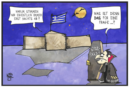 Cartoon: Blutsauger in Griechenland (medium) by Kostas Koufogiorgos tagged karikatur,koufogiorgos,illustration,cartoon,griechenland,syntagma,parlament,abstimmung,vampir,blutsauger,sparpaket,gläubiger,troika,europa,schuldenkrise,politik,demokratie,karikatur,koufogiorgos,illustration,cartoon,griechenland,syntagma,parlament,abstimmung,vampir,blutsauger,sparpaket,gläubiger,troika,europa,schuldenkrise,politik,demokratie