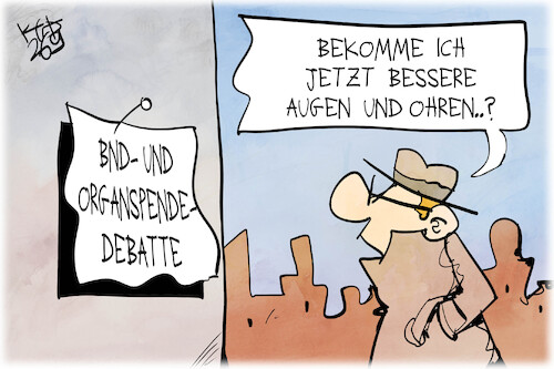 Cartoon: BND-Reform (medium) by Kostas Koufogiorgos tagged karikatur,koufogiorgos,bnd,reform,organspende,augen,ohren,agent,spion,nachrichtendienst,karikatur,koufogiorgos,bnd,reform,organspende,augen,ohren,agent,spion,nachrichtendienst