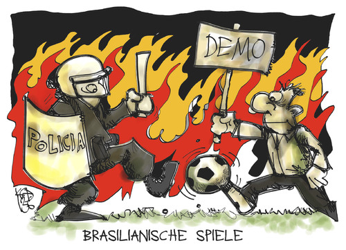 Cartoon: Brasilianische Spiele (medium) by Kostas Koufogiorgos tagged brasilien,fussball,demonstration,polizei,protest,wm,weltmeisterschaft,karikatur,koufogiorgos,brasilien,fussball,demonstration,polizei,protest,wm,weltmeisterschaft,karikatur,koufogiorgos