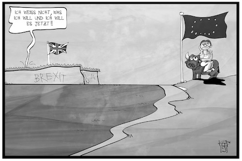 Cartoon: Brexit-Chaos (medium) by Kostas Koufogiorgos tagged karikatur,koufogiorgos,illustration,cartoon,brexit,eu,europa,chaos,stier,ärmelkanal,insel,plan,karikatur,koufogiorgos,illustration,cartoon,brexit,eu,europa,chaos,stier,ärmelkanal,insel,plan