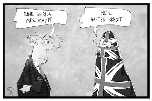 Cartoon: Brexit (medium) by Kostas Koufogiorgos tagged karikatur,koufogiorgos,illustration,cartoon,brexit,may,grossbritannien,burka,radikal,flagge,fahne,union,jack,premierminsterin,politik,europa,abschottung,karikatur,koufogiorgos,illustration,cartoon,brexit,may,grossbritannien,burka,radikal,flagge,fahne,union,jack,premierminsterin,politik,europa,abschottung